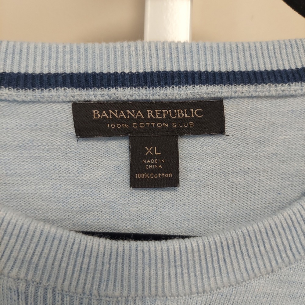 Banana Republic Mens XL Light Blue 100% Cotton Slub Crewneck Raglan Sweater - Picture 5 of 7